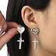 Coeur avec croix 304 boucles d'oreilles pendantes en acier inoxydable EJEW-K269-02P-3