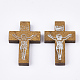印刷木製のペンダント  十字架クロス  イースターのために  染め  キャメル  32.5~33.5x21~22x4.5mm  穴：2mm WOOD-S050-35A-05-1