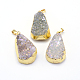 Natural Drusy Agate Oval Pendants G-P089-38-1