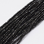 Abalorios negras naturales espinela hebras, redondo, facetados, 2mm, agujero: 0.5 mm, aproximamente 197 pcs / cadena, 15.7 pulgada (40 cm)