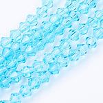 Brins de perles bicône en verre bleu ciel clair, facette, 4x4mm, Trou: 1mm, Environ 88~89 pcs/chapelet, 12.99~13.39 pouce