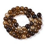 Chapelets de perles en agate à rayures naturelles/agates à bandes, teinte, facette, ronde, selle marron, 8mm, Trou: 1.2mm, Environ 45 pcs/chapelet, 15.3 pouce