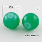 Chapelets de perles en verre imitation jade, peint à la bombe, ronde, vert de mer, 8mm, Trou: 1.3~1.6mm, Environ 100 pcs/chapelet, 31.4 pouce