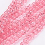 Chapelets de perles en verre craquelé peints à la bombe, ronde, Saumon, 4mm, Trou: 1.1~1.3mm, Environ 200 pcs/chapelet, 31.4 pouce