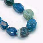 Faceted Nuggets Natural Dyed Agate Graduated Beads Strands, Dodger Blue, 14~35x13~28x11~13mm, Hole: 2~3mm, about 17~21pcs/strand, 15.7 inch