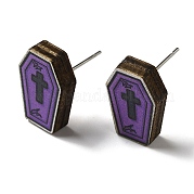 Деревянные серьги-гвоздики EJEW-Z054-02K