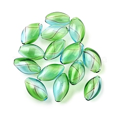 Perle di globo di vetro soffiato a mano trasparente, motivo a strisce, riso, cielo azzurro, 18.5~19.5x9.5~10.5mm, Foro: 0.8~2 mm