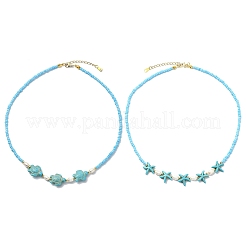 2 collier de perles synthétiques turquoise et naturelles&nbsp;NJEW-JN06130-04