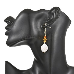 Boucles d'oreilles pendantes en ambre naturel et perles keshi naturelles&nbsp;EJEW-JE07445-01