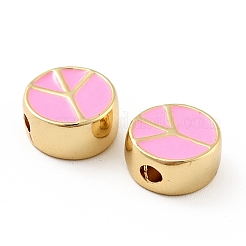 Плоские круглые со знаком мира латунные эмалевые бусины KK-G419-05G-03