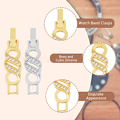 10 pz. 2 colori placcatura in ottone micro pavé chiusura per cinturino orologio con zirconi cubici trasparenti&nbsp;ZIRC-DC0001-08