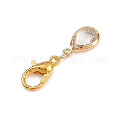 Стекло с латунными гранеными подвесными украшениями в виде слезы&nbsp;HJEW-JM04030