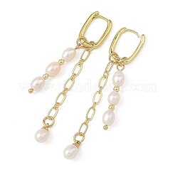 Orecchini pendenti a cerchio in ottone e perle naturali&nbsp;EJEW-JE07390