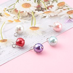 ガラスのパールのペンダント  真鍮パーツ  ラウンド  プラチナ  ミックスカラー  18x13mm  穴：3.5mm&nbsp;PALLOY-JF00674
