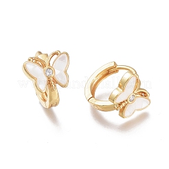 Серьги-кольца Huggie из латуни с прозрачным фианитом и прозрачным фианитом EJEW-I246-01G-B