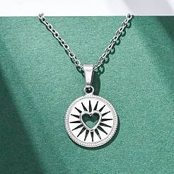 Плоские круглые с сердцем ожерелья из нержавеющей стали 304 NJEW-H059-15P