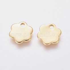 ステンレススチールチャーム201個  花  ゴールドカラー  10x10x1mm  穴：1.6mm&nbsp;X-STAS-L234-082A-G