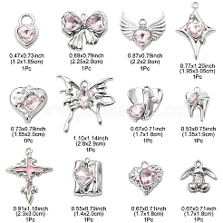 12шт 12 стильный сплав с покрытием из сплава с розовыми стеклянными подвесками&nbsp;FIND-YW0003-35