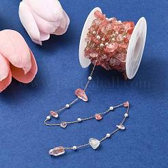 5 m lange Ketten aus natürlichen Rosenquarznuggets und Perlen aus ABS-Kunststoff&nbsp;CHC-CJ0001-77