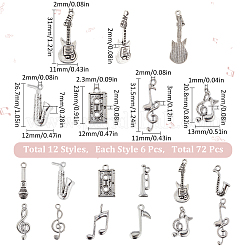 72個 12スタイル 音楽テーマ チベットスタイル 合金ペンダント  混合図形  アンティークシルバー  21~31.5x7~15x2~6mm  穴：1.5~2.3mm  6個/スタイル&nbsp;FIND-SC0007-38
