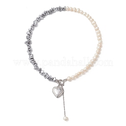 Ожерелье из синтетической немагнитной гематитовой крошки с натуральным жемчугом из картофеля&nbsp;NJEW-JN05894-01