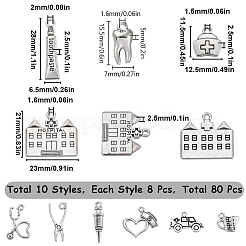 80pcs10スタイルチベットスタイルアロイペンダント  混合図形  アンティークシルバー  13.5~28x6.5~23x1.5~6.5mm  穴：1.5~2mm  8個/スタイル&nbsp;TIBE-SC0007-12