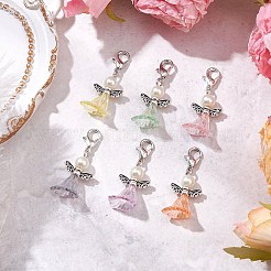 アクリル天使ペンダント装飾  バッグの飾り用のロブスター クロー クラスプ チャーム  ミックスカラー  32.5mm  6個/セット&nbsp;HJEW-JM02865-01