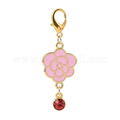 合金エナメル牡丹の花のペンダントの装飾  ガラスラインストーン付き  カニカンチャーム  キーホルダー用  財布  バックパック飾り  ミックスカラー  54mm  2個/セット&nbsp;HJEW-JM00830