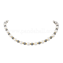 Ожерелья из 8-миллиметрового белого жемчуга с 6-миллиметровыми круглыми бусинами из синтетического немагнитного гематита&nbsp;NJEW-JN05698