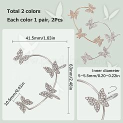 4 шт. 4 стиля серьги-каффы с подвеской в виде бабочки из кристаллов и страз EJEW-SC0001-27