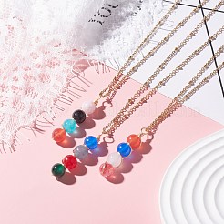 Collier pendentifs perles de jade blanc naturel pour femme&nbsp;NJEW-JN03762
