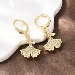 Серьги-кольца из латуни с микропаве из прозрачных кубических цирконий&nbsp;EJEW-B154-01G