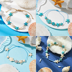 4шт. 4 набора браслетов из плетеных бусин в виде черепахи BJEW-SC0001-43