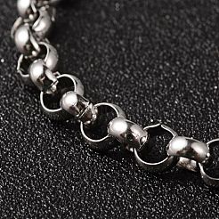 変色しにくい304ステンレススチールのローロチェーンブレスレット  スプリングリングの留め金と  ステンレス鋼色  8-1/2インチ（215mm）  7mm&nbsp;BJEW-H477-07