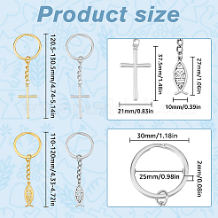 Брелок с подвеской из сплава в тибетском стиле с изображением рыбы и креста Иисуса&nbsp;KEYC-AB00016