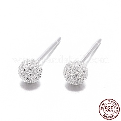 Boucles d'oreilles 925 boule en argent sterling texturées&nbsp;LS-EJEW-L202-004A