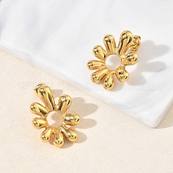女性用304ステンレススチールスタッドピアス  花  イオンプレーティング（ip）  ゴールドカラー  26x20mm&nbsp;EJEW-K333-13G