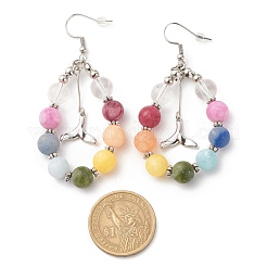 Плетеные серьги-капли из натуральных смешанных драгоценных камней с латунными подвесками в виде китового хвоста EJEW-JE04951-02