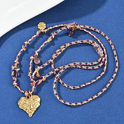 Подвеска в форме сердца из текстурированной нержавеющей стали 304 на хлопковом шнуре с регулируемой длиной ожерелья NJEW-C093-01G