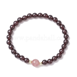 Круглые натуральные гранатовые и клубничные кварцевые бусины класса АААА эластичные браслеты для женщин&nbsp;BJEW-JB11825-02