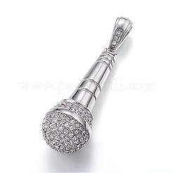 304ステンレススチール製ビッグペンダント  ラインストーン付き  マイク  ミックスカラー  53x20.5mm  穴：6x12mm&nbsp;STAS-G126-06