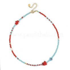 Collane da donna fatte a mano con occhio di Allah in vetro e perle naturali.&nbsp;NJEW-JN06425