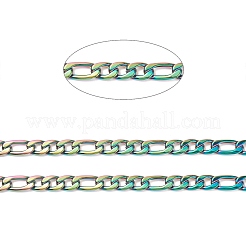 304ステンレススチールフィガロチェーン  溶接されていない  スプールで  虹色  22.5x14.5x4mm  30.5x14.5x4mm  約16.40フィート（5m）/ロール&nbsp;CHS-G022-01M