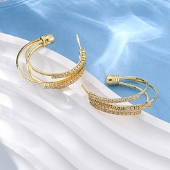 Серьги-гвоздики из латуни с тройной буквой С и микропаве из прозрачных кубических цирконий EJEW-R025-29G