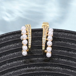 Серьги-гвоздики в форме буквы С из латуни с микропаве из прозрачных кубических цирконий&nbsp;EJEW-A152-02G