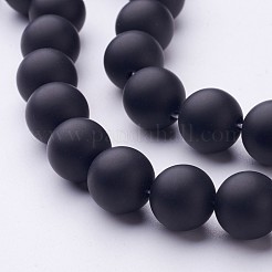 天然石黒瑪瑙ビーズ連売り  グレードA  艶消し  ラウンド  染め＆加熱  ブラック  12mm  穴：1.2mm  約32個/連  15インチ&nbsp;X-G-D543-12mm