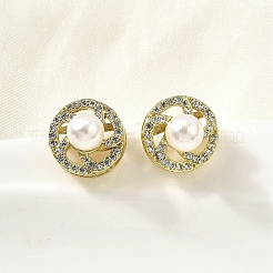 Круглые серьги-гвоздики из латуни с прозрачным кубическим цирконием EJEW-L261-020G