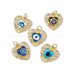 真鍮マイクロパヴェクリアキュービックジルコニアペンダント  樹脂と丸カン付き  鉛フリー＆カドミウムフリー  目でハート  18KGP本金メッキ  ミックスカラー  21x19.5x4.5mm  穴：4mm&nbsp;KK-I692-03G