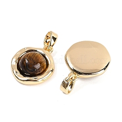 Плоские круглые подвески из натурального тигрового глаза&nbsp;KK-U043-42G-A