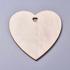 クリスマステーマ木製ペンダント装飾  ジュートより糸付き  ハート  バリーウッド  80x80x2mm  穴：6.5mm&nbsp;WOOD-WH0098-45